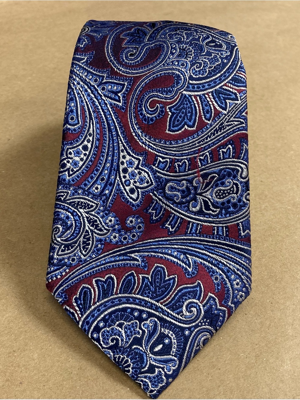 JSABank Heritage Collection Blue Burgundy Paisley 100% Silk Tie